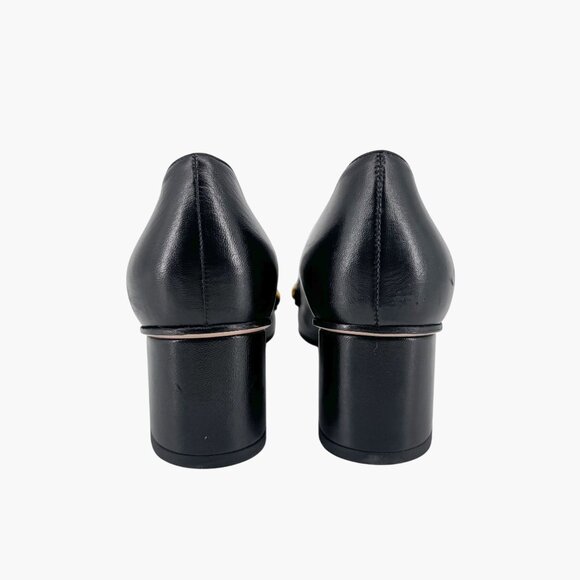 Gucci Sylvie Black Leather Chain Web Stripe Block Heel Pumps Shoes Size 37 US 7 - Picture 7 of 15